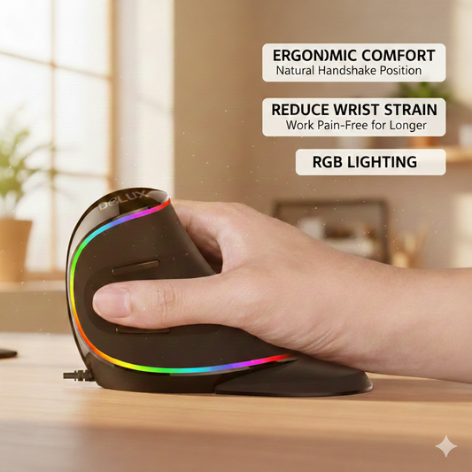 Ergonomic Vertical Rechargeable Mouse with RGB Lighting